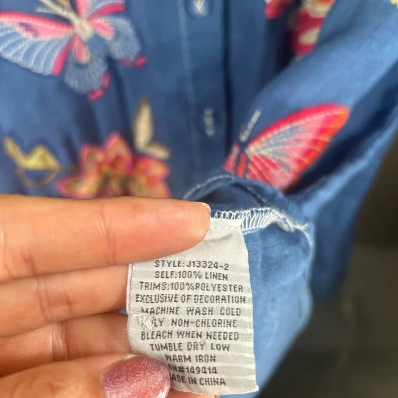 Johnny Was Butterfly Janie European Linen Shirt in Morning Glory NWT - Picture 10 of 11